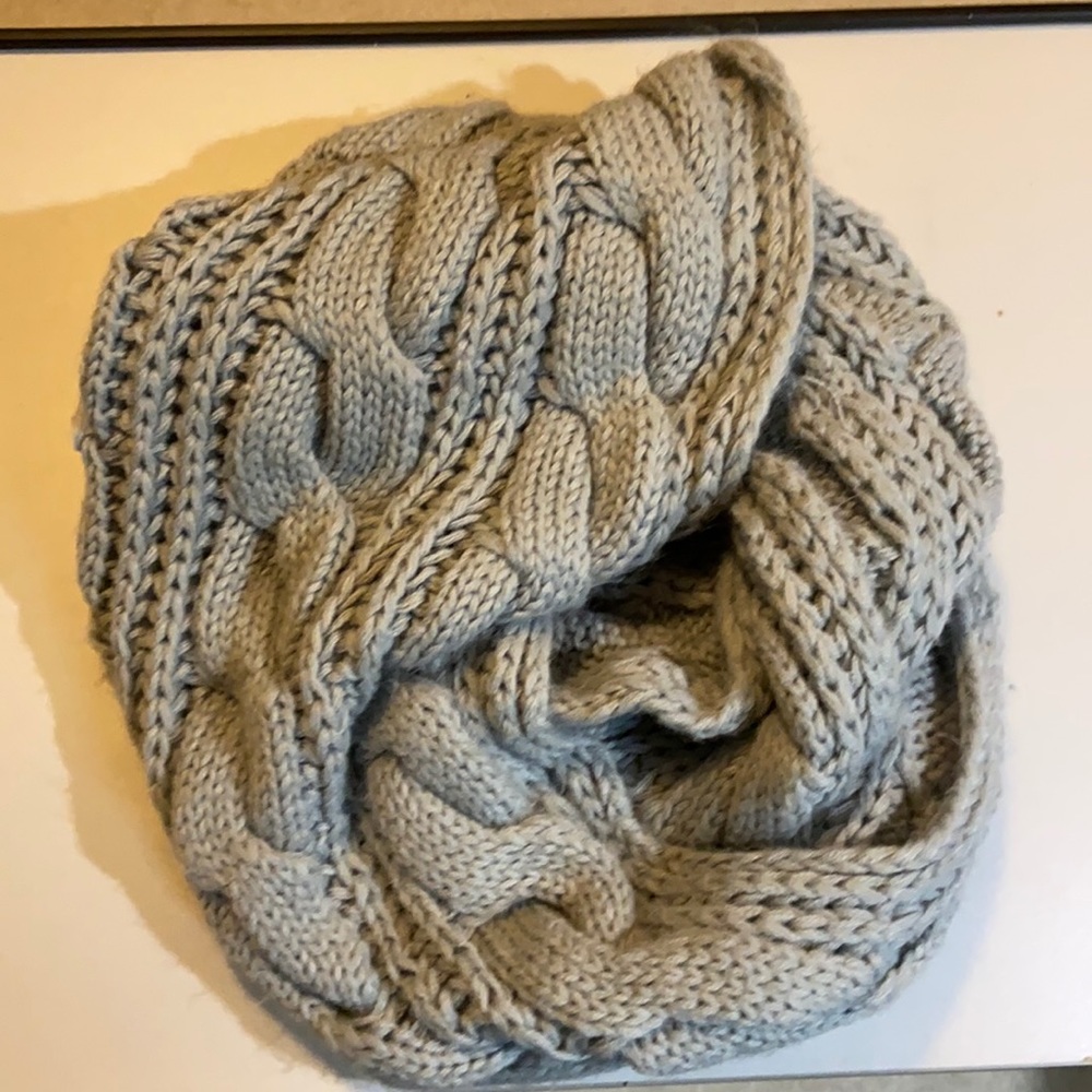 Grey cable knit infinity scarf
